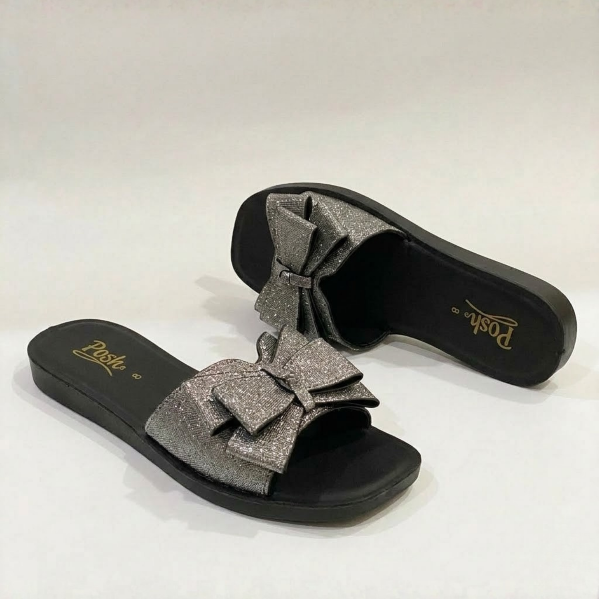 Black Glitter Slippers