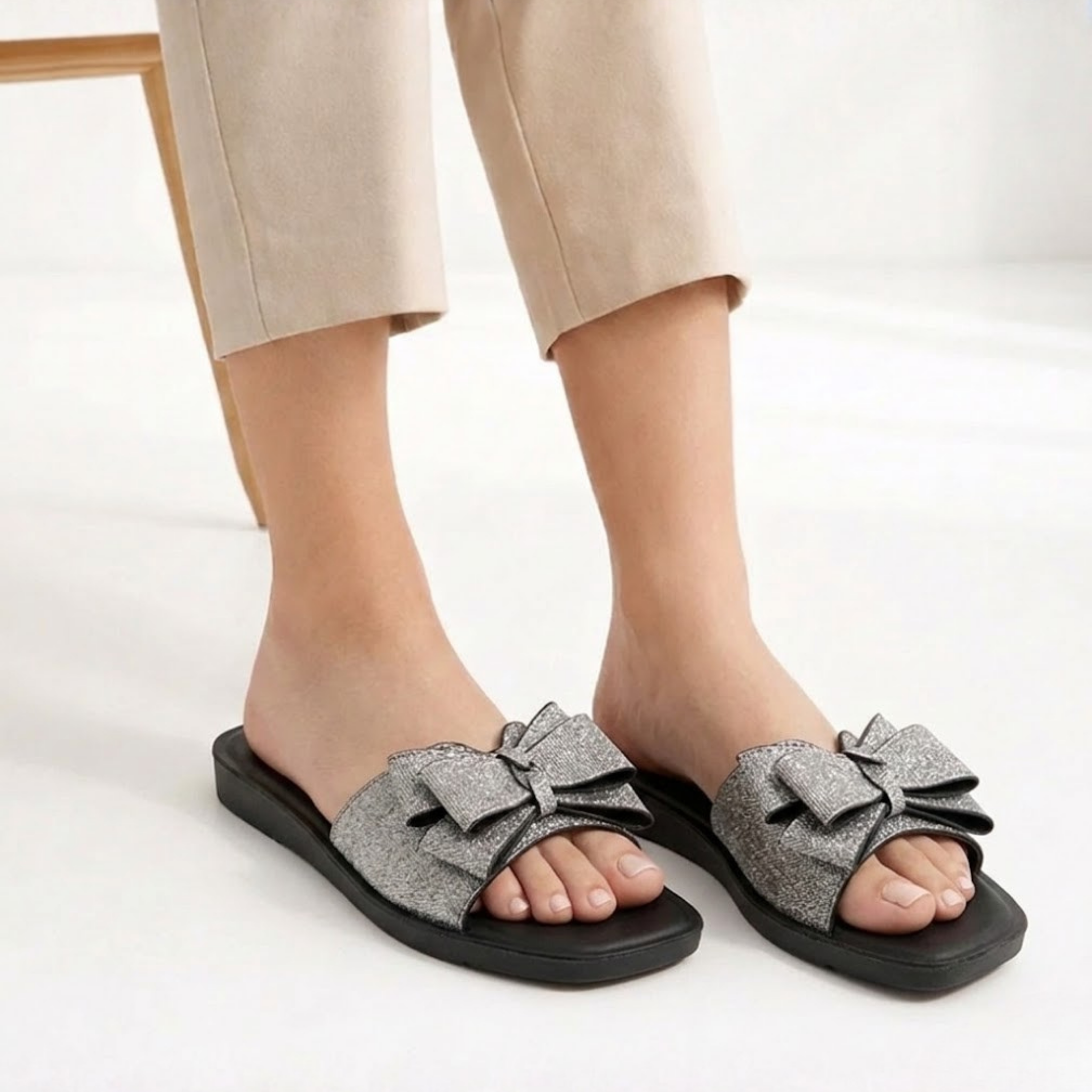 Black Glitter Slippers