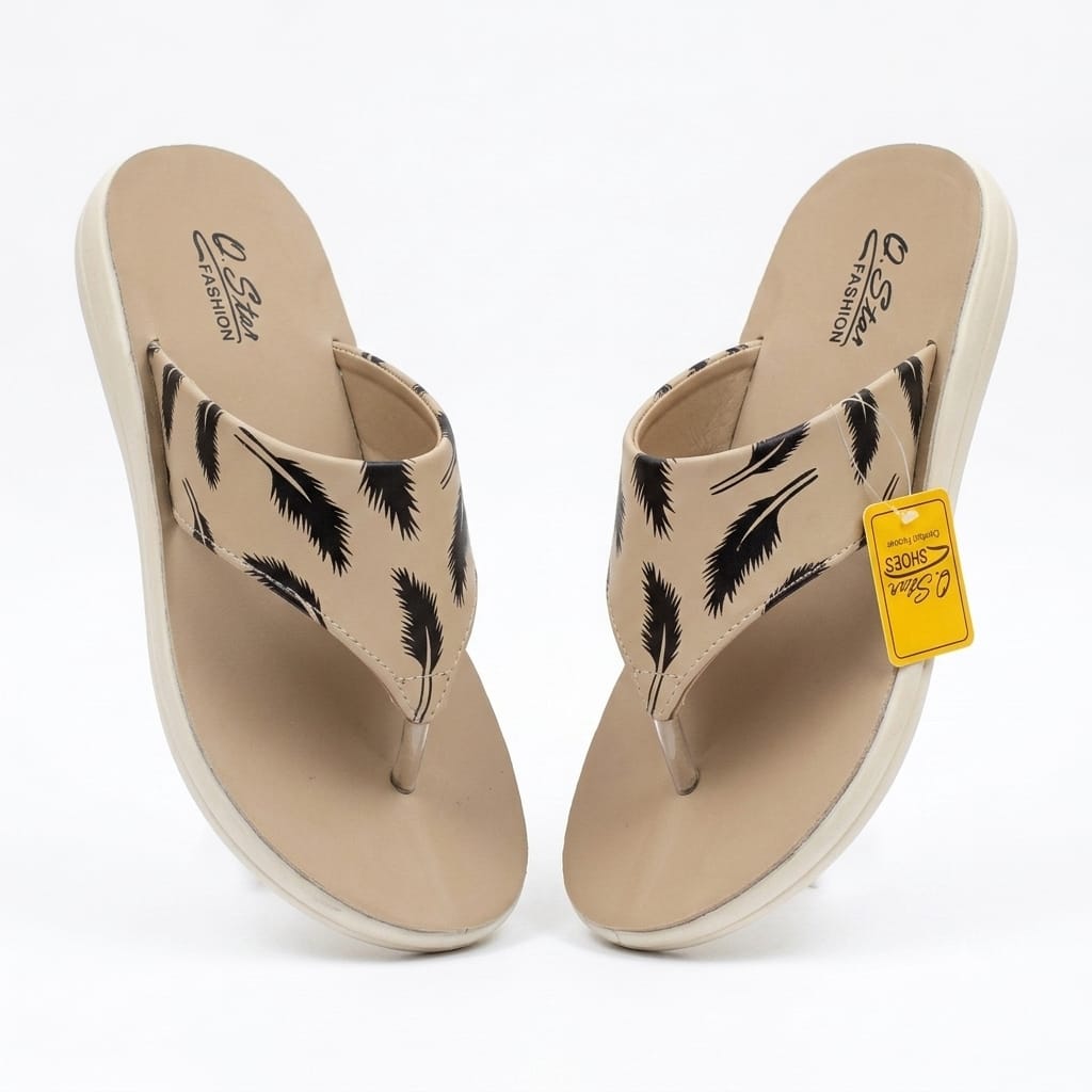 Comfy Beige Printed Flip Flops