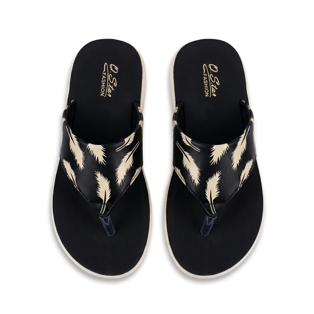 Comfy Black Printed Flip Flops 🖤