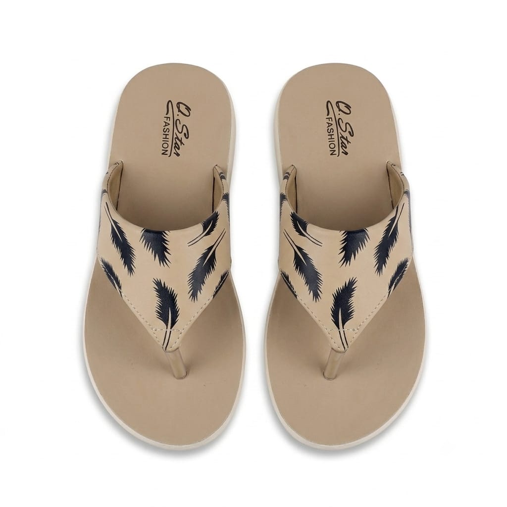 Comfy Beige Printed Flip Flops